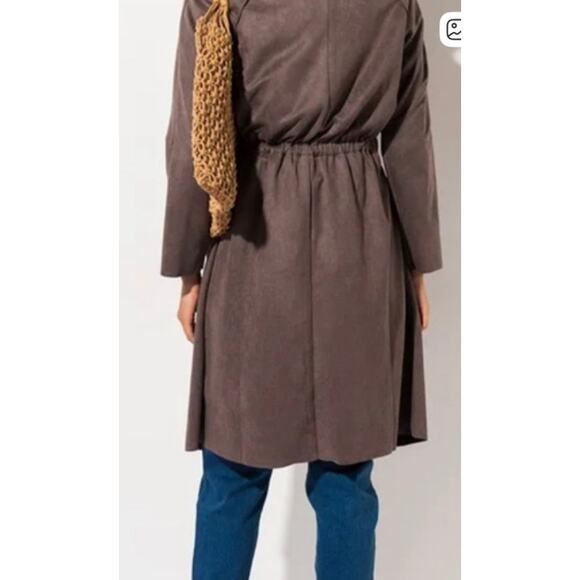 Akira Back in the Day Faux Suede Classic Style Trench Coat, L - Picture 3 of 8